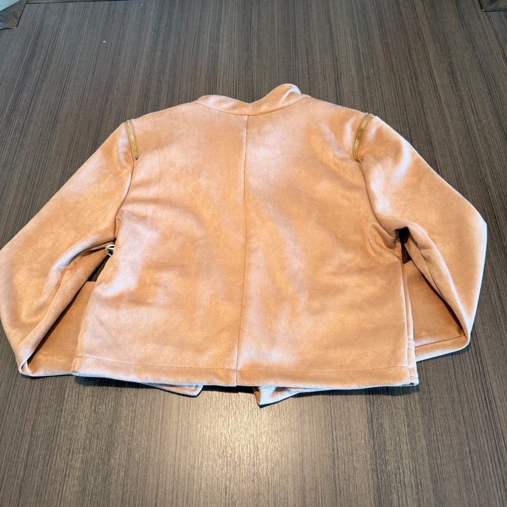 IRIS Moto Jacket Faux Suede Asymmetrical Zip M Peach Tan Biker Cropped - Picture 2 of 4